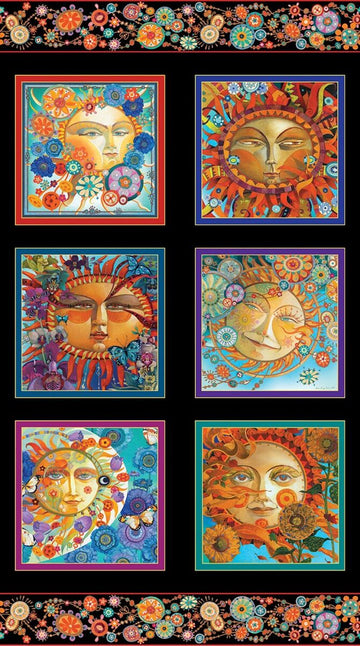 Season of the Sun -Panel, Black/Multi, #13190-12  Fabric - StoryQuilts.com