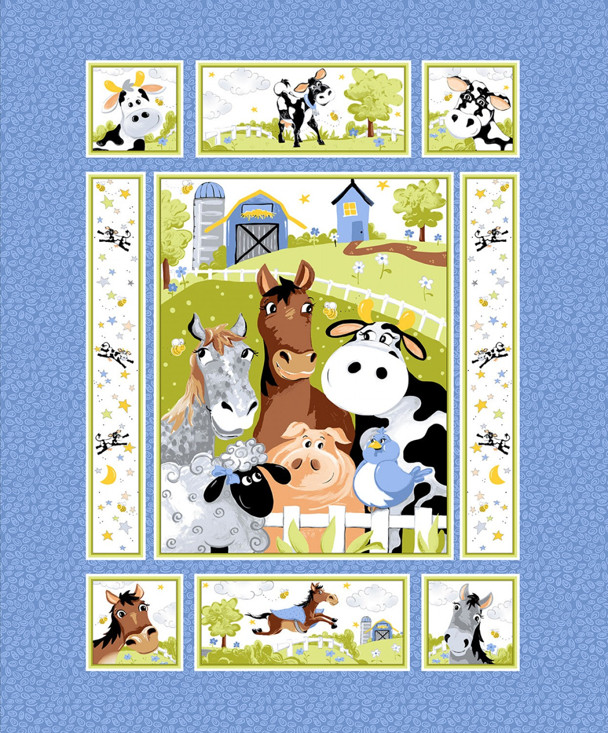 Denim Barnyard Blues 36in Quilt Panel