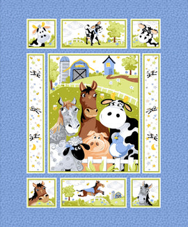 Denim Barnyard Blues 36in Quilt Panel