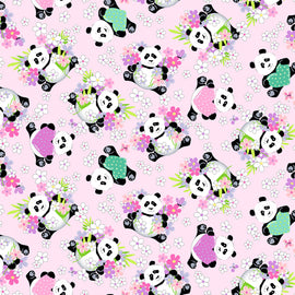 Pink Panda Party Tossed Pandas # SB20427-520, sold in 1/2 yard increments