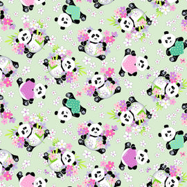 Soft Green Panda Party Tossed Pandas # SB20427-835, sold in 1/2 yard increments
