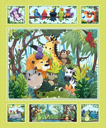 Jungle Friends Lime 36in Quilt Panel # SB20441-815 by Suzybee  Fabric - StoryQuilts.com