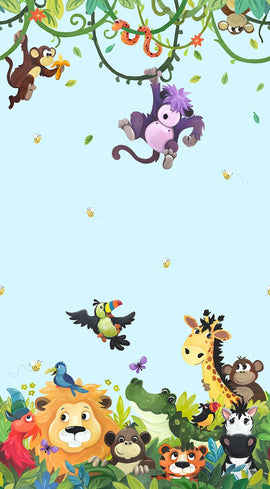 Jungle Friends Light Blue Digital Double Border # SB20442-710