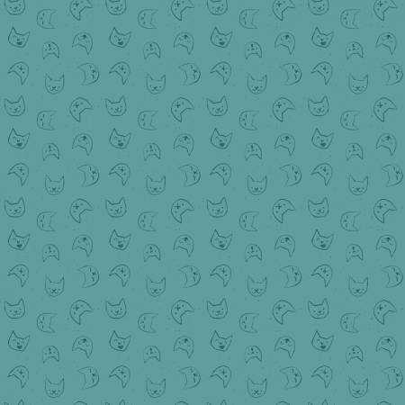 Emoti Cats Teal- Lazy Sunday ST-DPJ2898TEAL,  sold in 1/2 yard increments