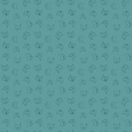 Emoti Cats Teal- Lazy Sunday ST-DPJ2898TEAL,  sold in 1/2 yard increments