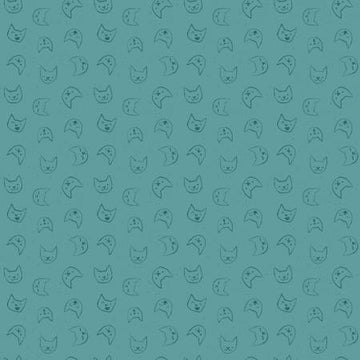 Emoti Cats Teal- Lazy Sunday ST-DPJ2898TEAL,  sold in 1/2 yard increments