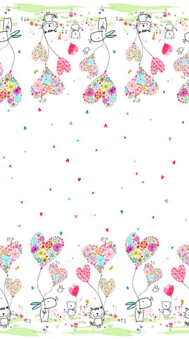 White Love is in the Air Digital Double Border Valentines # Y4288-1,  sold in 1/2 yard increments