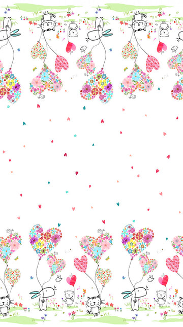 White Love is in the Air Digital Double Border Valentines # Y4288-1,  sold in 1/2 yard increments