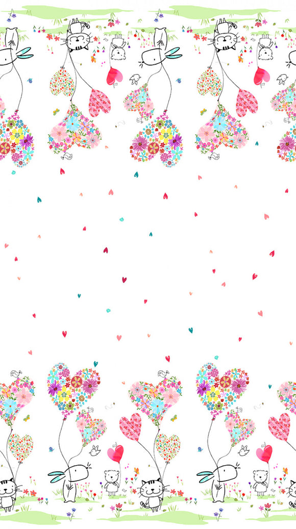 White Love is in the Air Digital Double Border Valentines # Y4288-1,  sold in 1/2 yard increments