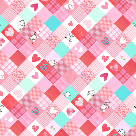 Multi Color Love is in the Air Digital Patchwork Valentines # Y4289-55,  sold in 1/2 yard increments