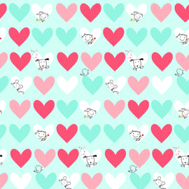 Light Teal Love is in the Air Digital Peekaboo Hearts Valentines # Y4292-103,  sold in 1/2 yard increments