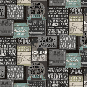 Black Explore Digital Signs Y4298-3  Fabric - StoryQuilts.com