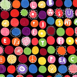 Happy Dots Rainbows Sunshine  DDC10124-BLAC-D,  sold in 1/2 yard increments