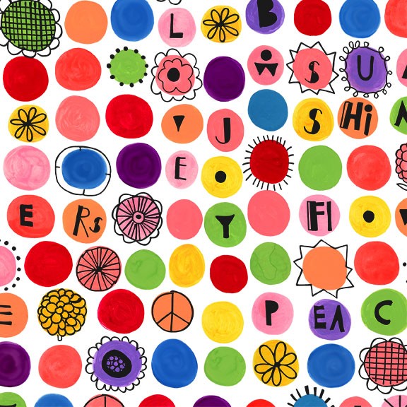 Happy Dots Rainbows Sunshine  DDC10124-WHIT, sold in 1/2 yard increments