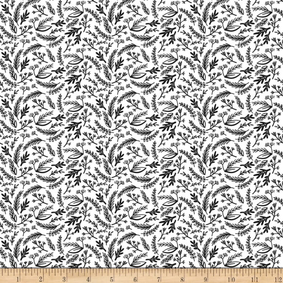 Juniper Sprigs White  Fabric - StoryQuilts.com