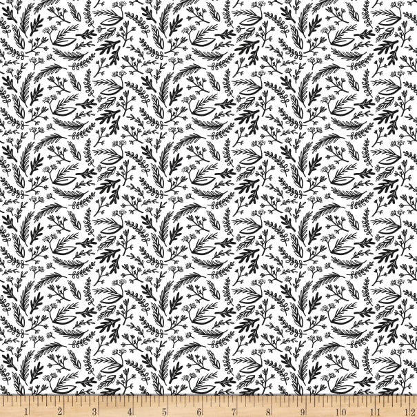 Juniper Sprigs White  Fabric - StoryQuilts.com