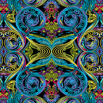Heartscapes - Curlique Blue/Multi By Paula Nadelstern 13146-55, sold in 1/2 yard increments  Fabric - StoryQuilts.com