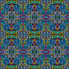 Heartscapes - Curlique Blue/Multi By Paula Nadelstern 13146-55, sold in 1/2 yard increments
