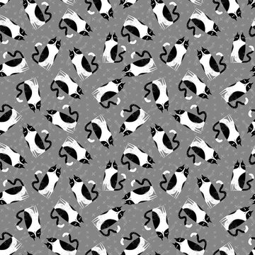 Grey Whimsical Cats from Purrfect Cats by Terry Runyan Collection  Fabric - StoryQuilts.com