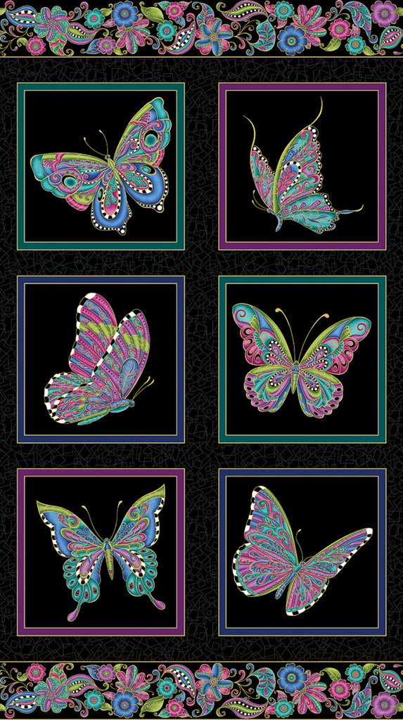 Black Alluring Butterflies Panel w/Metallic