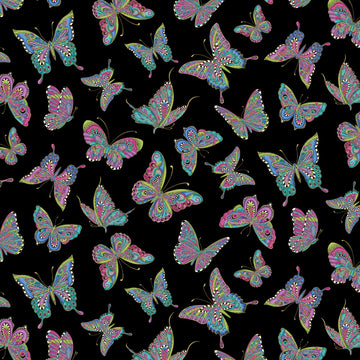 Black Butterflies Allover from Alluring Butterfly  Fabric - StoryQuilts.com