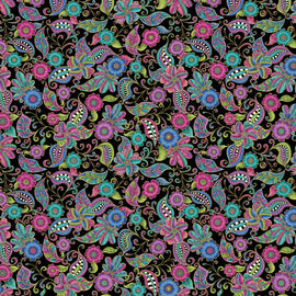 Black Floral Paisley from Alluring Butterfly,  sold in 1/2 yard increments