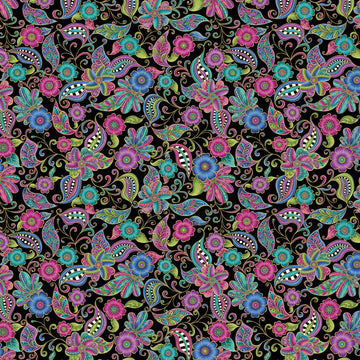 Black Floral Paisley from Alluring Butterfly,  sold in 1/2 yard increments  Fabric - StoryQuilts.com