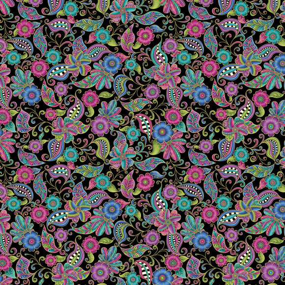 Black Floral Paisley from Alluring Butterfly,  sold in 1/2 yard increments