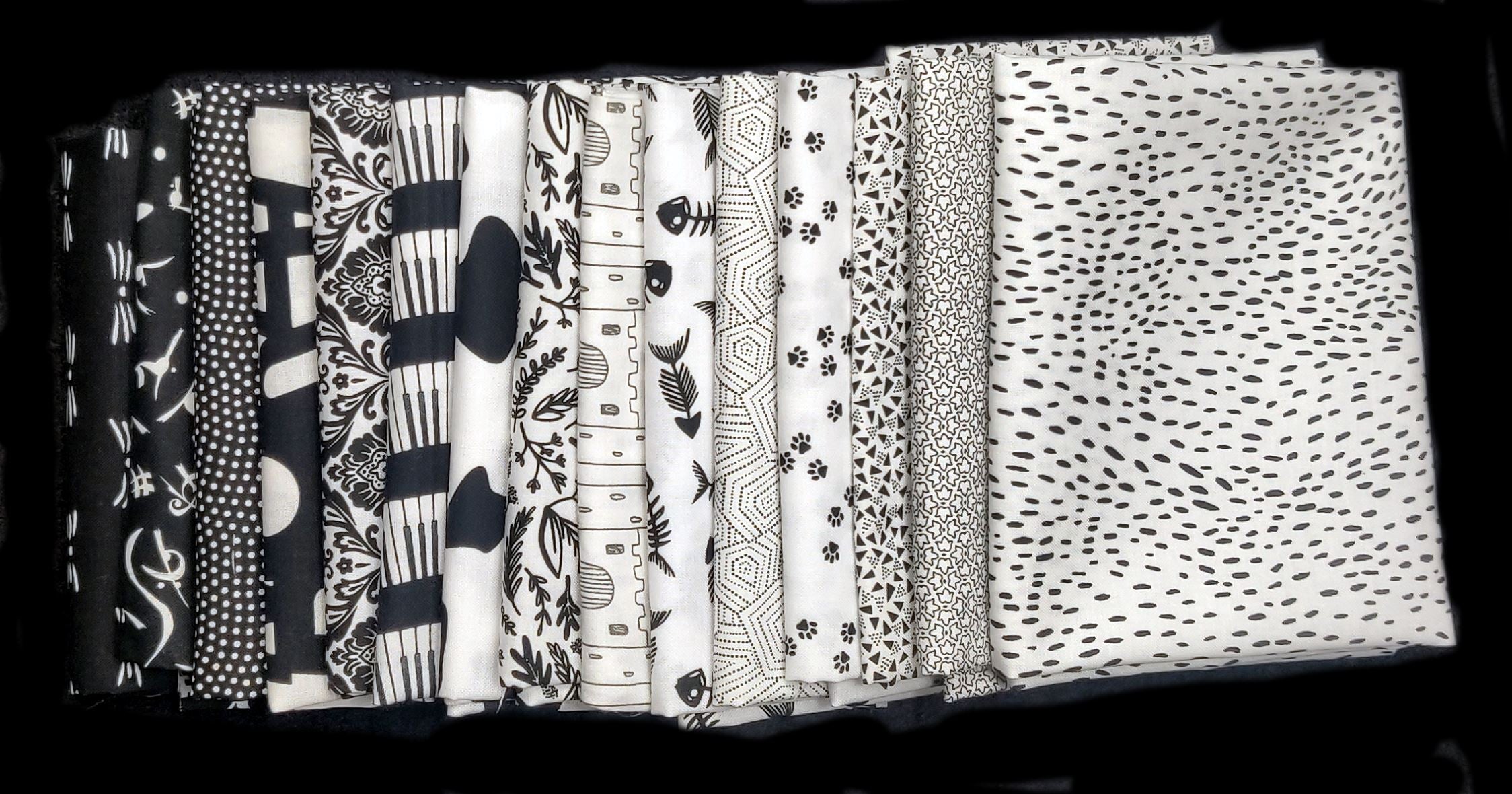 15 Assorted Black and White Fat Quarters