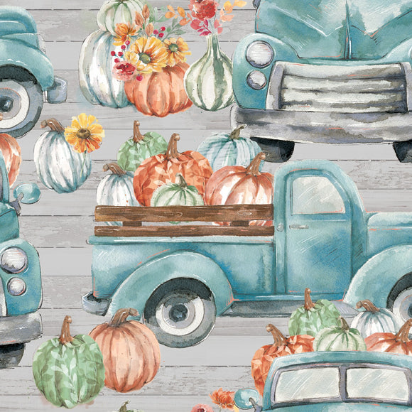 Grey Pumpkins Truck from 3 Wishes,  sold in half yard increments