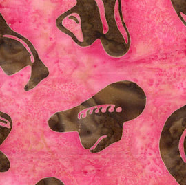Western Batik Quilt Fabric Coral Pink with Chocolate Brown Hats  Fabric - StoryQuilts.com