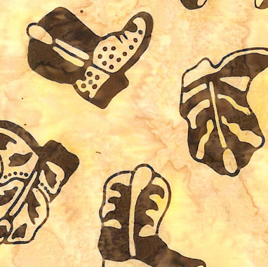 Western Batik Quilt Fabric Buttermilk and Brown Cowboy Boots  Fabric - StoryQuilts.com