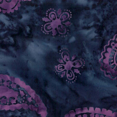 Western Batik Quilt Fabric Navy with Purlple Paisley  Fabric - StoryQuilts.com