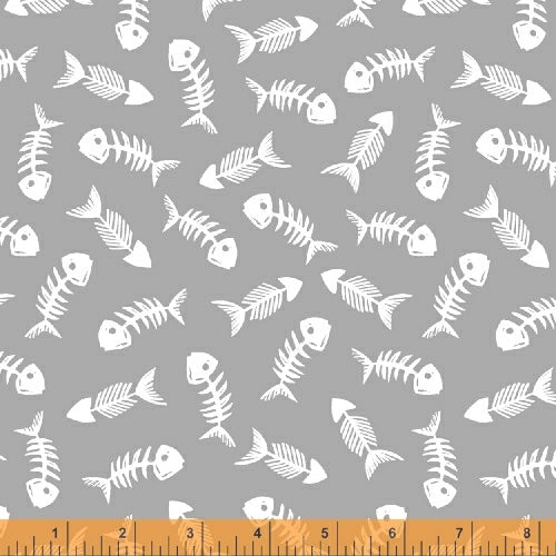 Cat Happy - Bones - Gray  Fabric - StoryQuilts.com