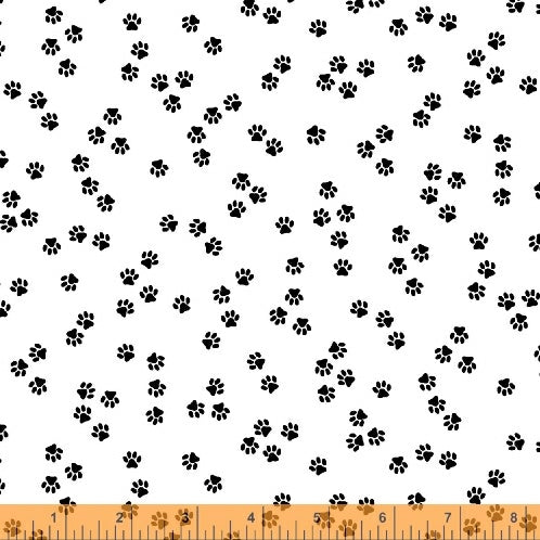 Cat Happy - Paws- White  Fabric - StoryQuilts.com