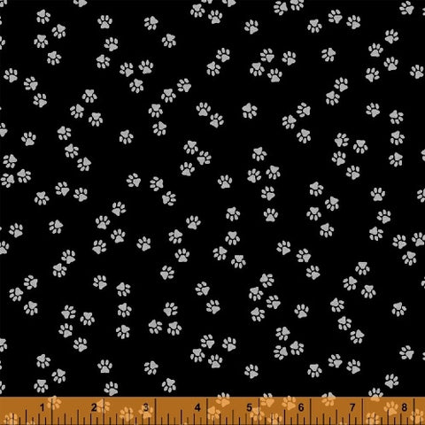Cat Happy - Paws- Black  Fabric - StoryQuilts.com