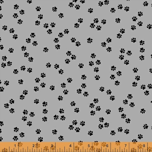 Cat Happy - Paws- Grey  Fabric - StoryQuilts.com