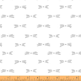 Cat Happy - Whiskers- White  Fabric - StoryQuilts.com