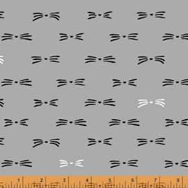 Cat Happy - Whiskers- Grey  Fabric - StoryQuilts.com