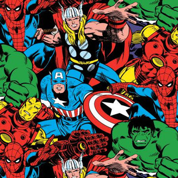 Marvel Characters Comic Pack Quilting Fabric featuring Thor, Iron Man, Spider Man, and the Hulk  Fabric - StoryQuilts.com