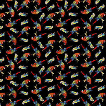 Black Tossed Parrots Digitally Printed  Fabric - StoryQuilts.com