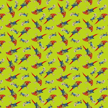Lime Tossed Parrots Digitally Printed  Fabric - StoryQuilts.com