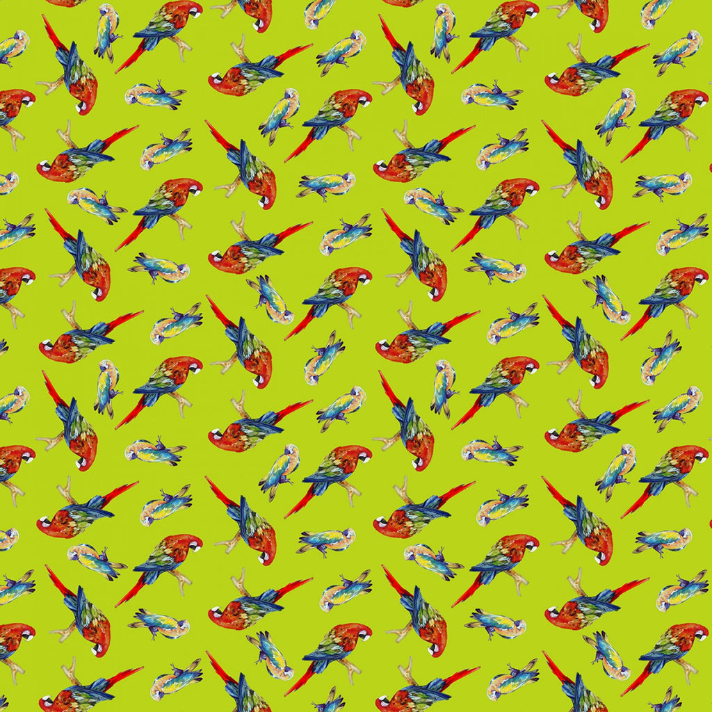 Lime Tossed Parrots Digitally Printed  Fabric - StoryQuilts.com
