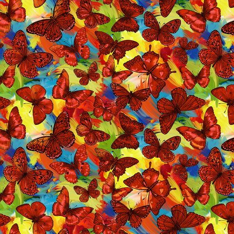 Orange Butterfly Magic Digitally Printed  Fabric - StoryQuilts.com