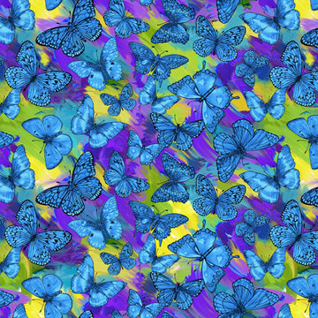 Blue Butterfly Magic Digitally Printed  Fabric - StoryQuilts.com