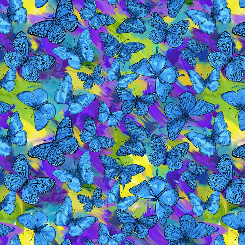 Blue Butterfly Magic Digitally Printed  Fabric - StoryQuilts.com