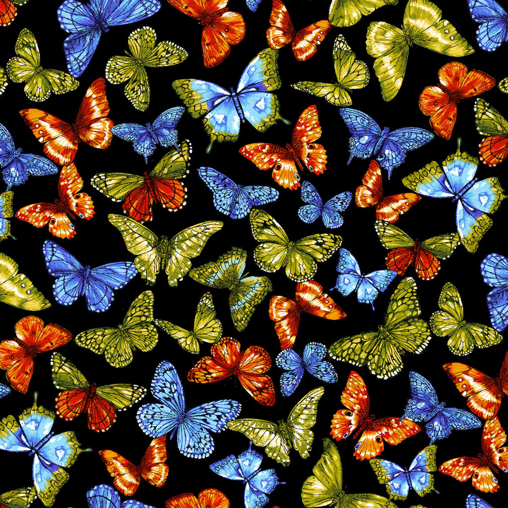 Black Rainbow Butterfly Digitally Printed  Fabric - StoryQuilts.com