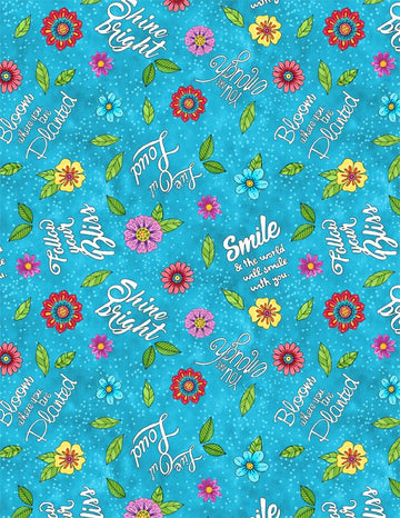 Live Out Loud Light Blue Words  Fabric - StoryQuilts.com