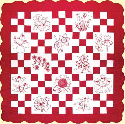 A Redwork Garden  Pattern - StoryQuilts.com