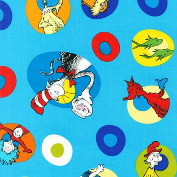 Celebration Dr. Seuss Characters in Circles,  comes in half yard increments,  sold in 1/2 yard increments